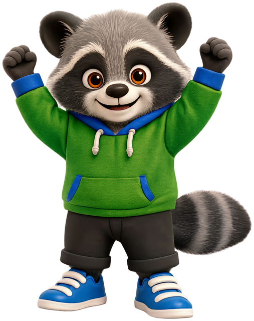 Pinnaro raccoon celebrating a win